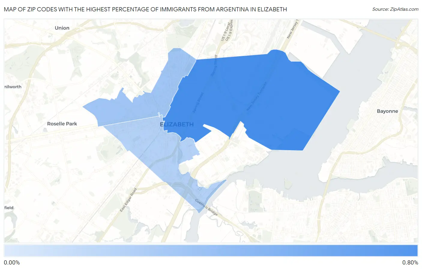 Zip Codes with the Highest Percentage of Immigrants from Argentina in Elizabeth Map
