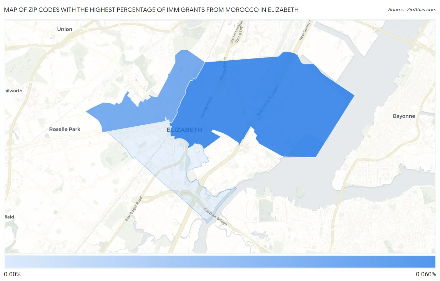 Zip Codes with the Highest Percentage of Immigrants from Morocco in Elizabeth Map