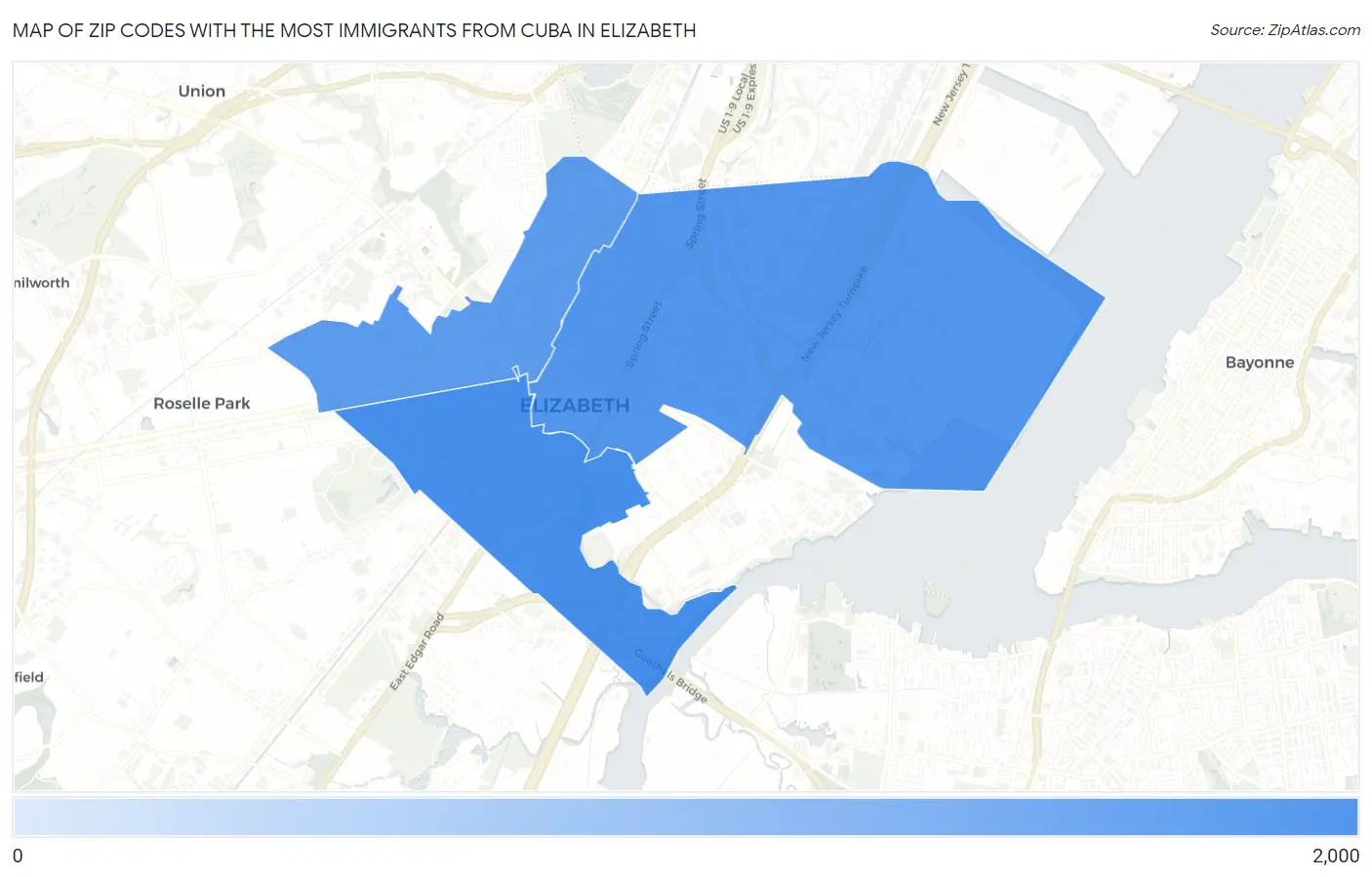 Zip Codes with the Most Immigrants from Cuba in Elizabeth Map
