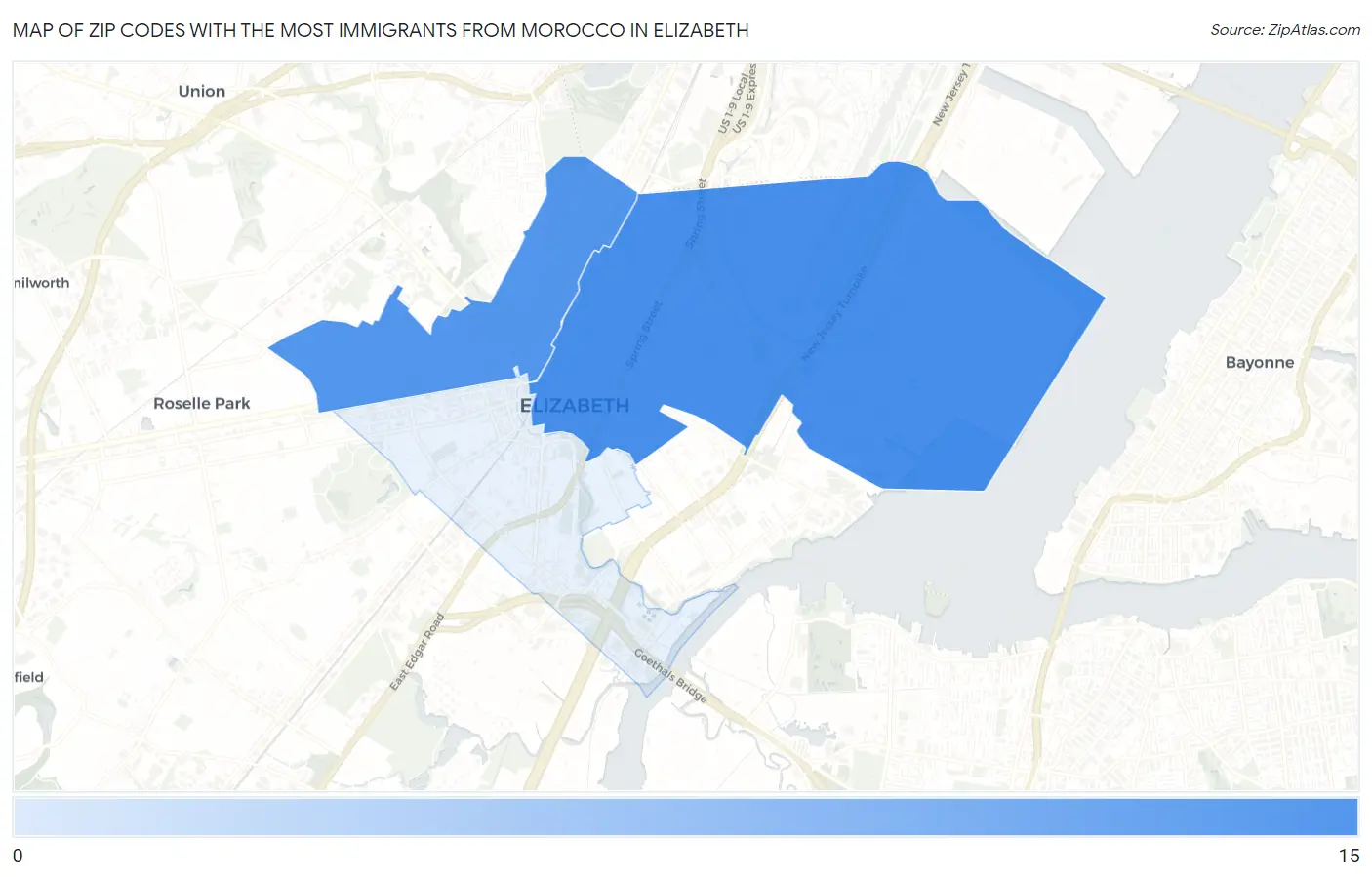 Zip Codes with the Most Immigrants from Morocco in Elizabeth Map