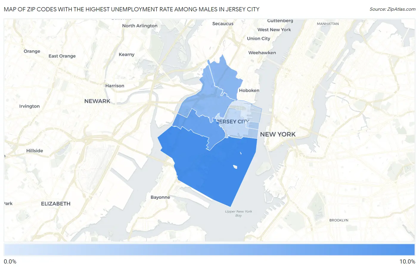 Zip Codes with the Highest Unemployment Rate Among Males in Jersey City Map