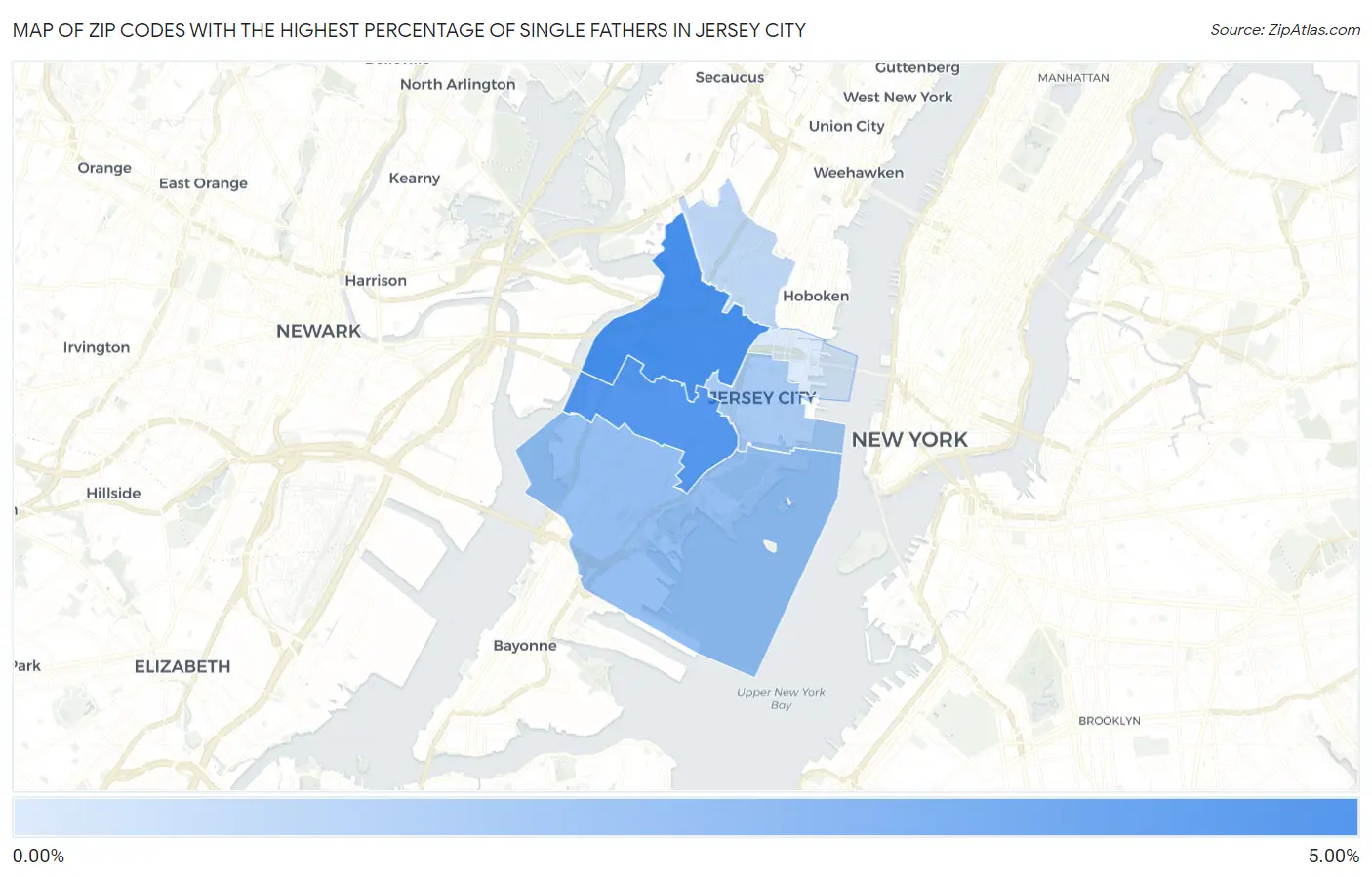 Zip Codes with the Highest Percentage of Single Fathers in Jersey City Map