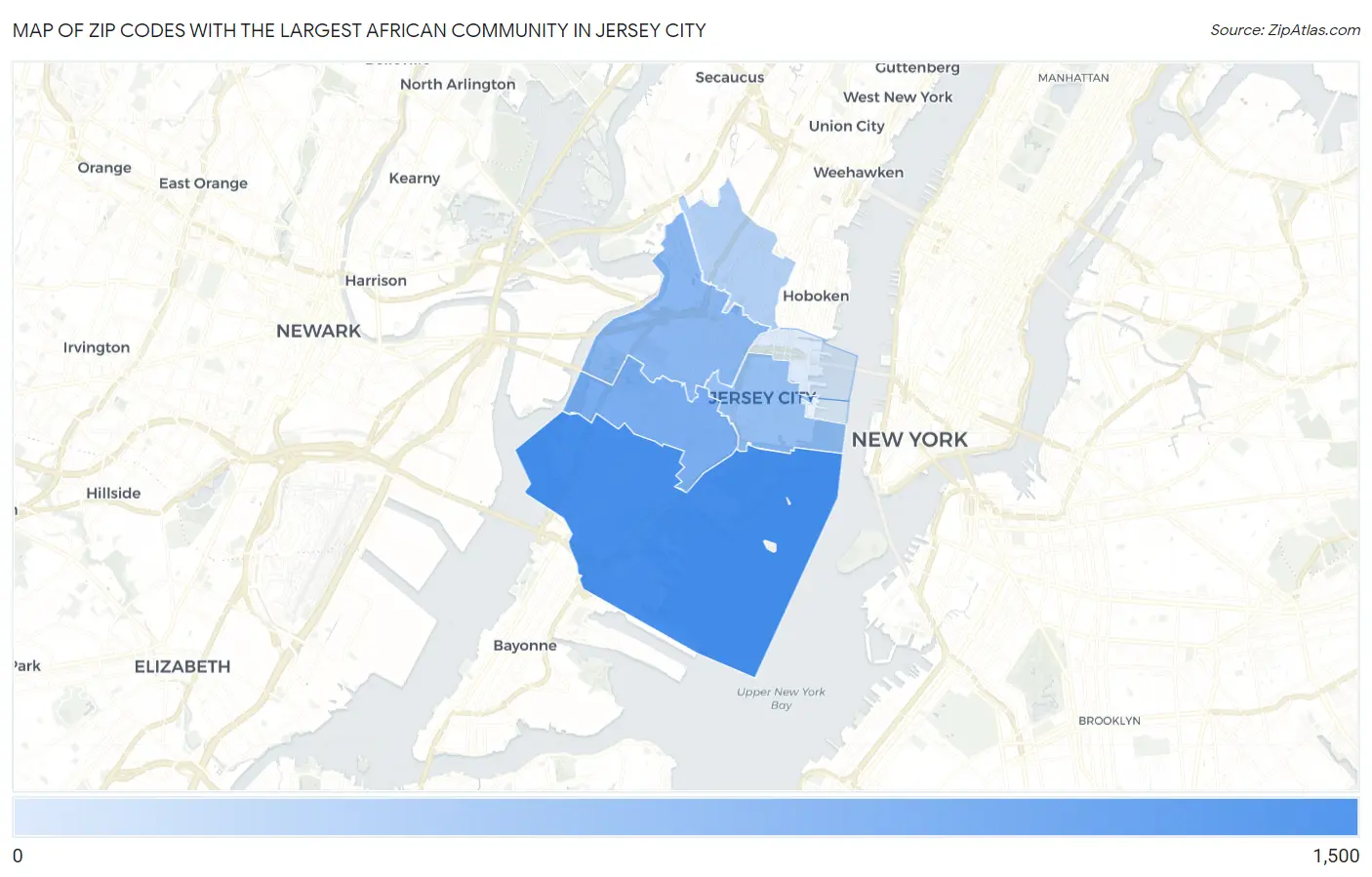 Zip Codes with the Largest African Community in Jersey City Map