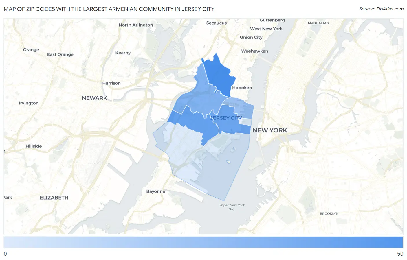 Zip Codes with the Largest Armenian Community in Jersey City Map