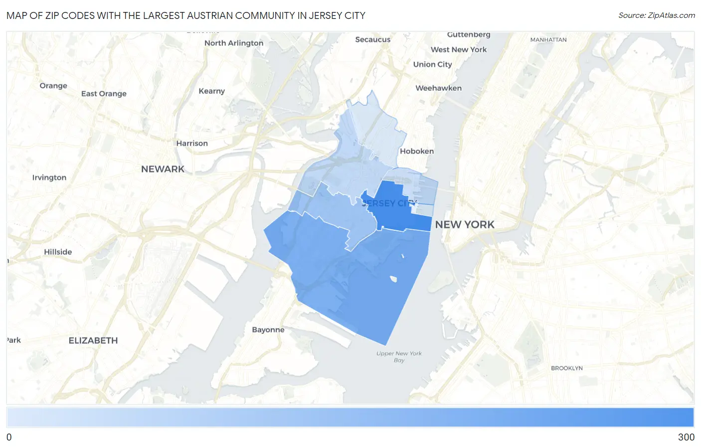 Zip Codes with the Largest Austrian Community in Jersey City Map