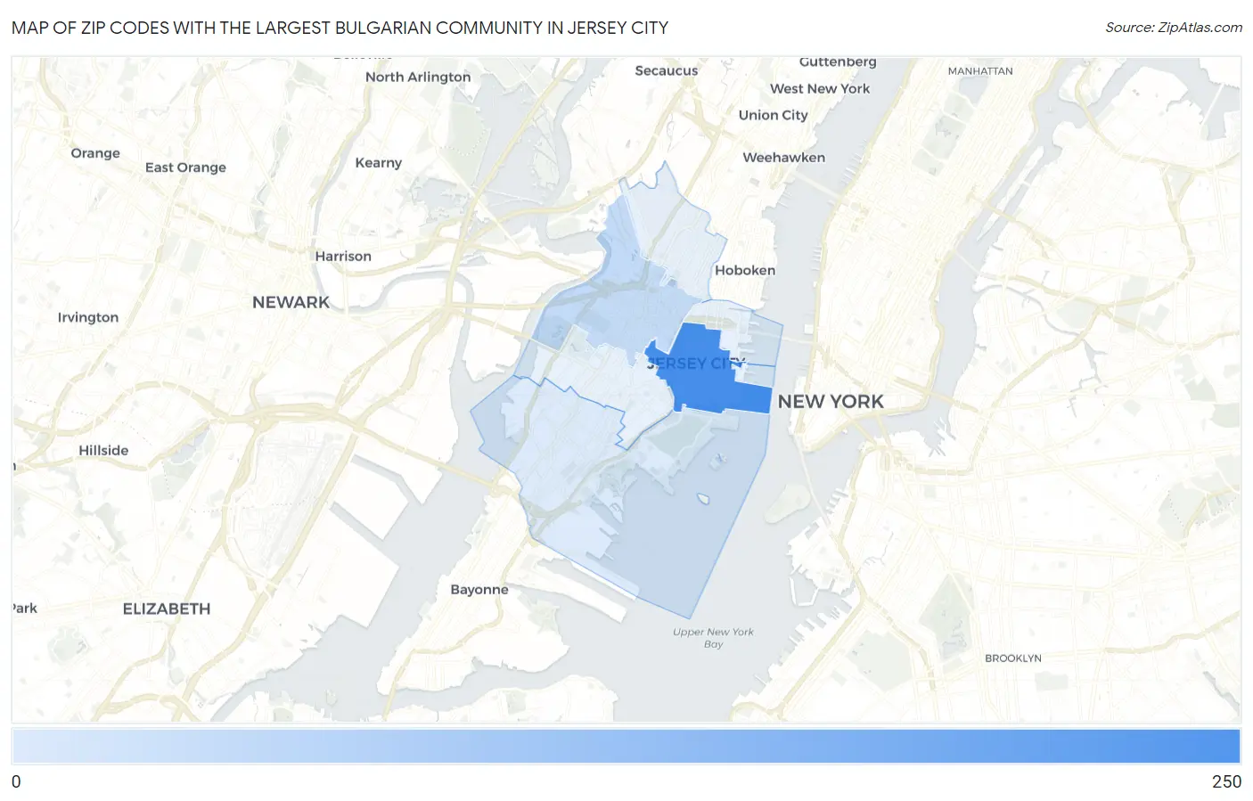 Zip Codes with the Largest Bulgarian Community in Jersey City Map