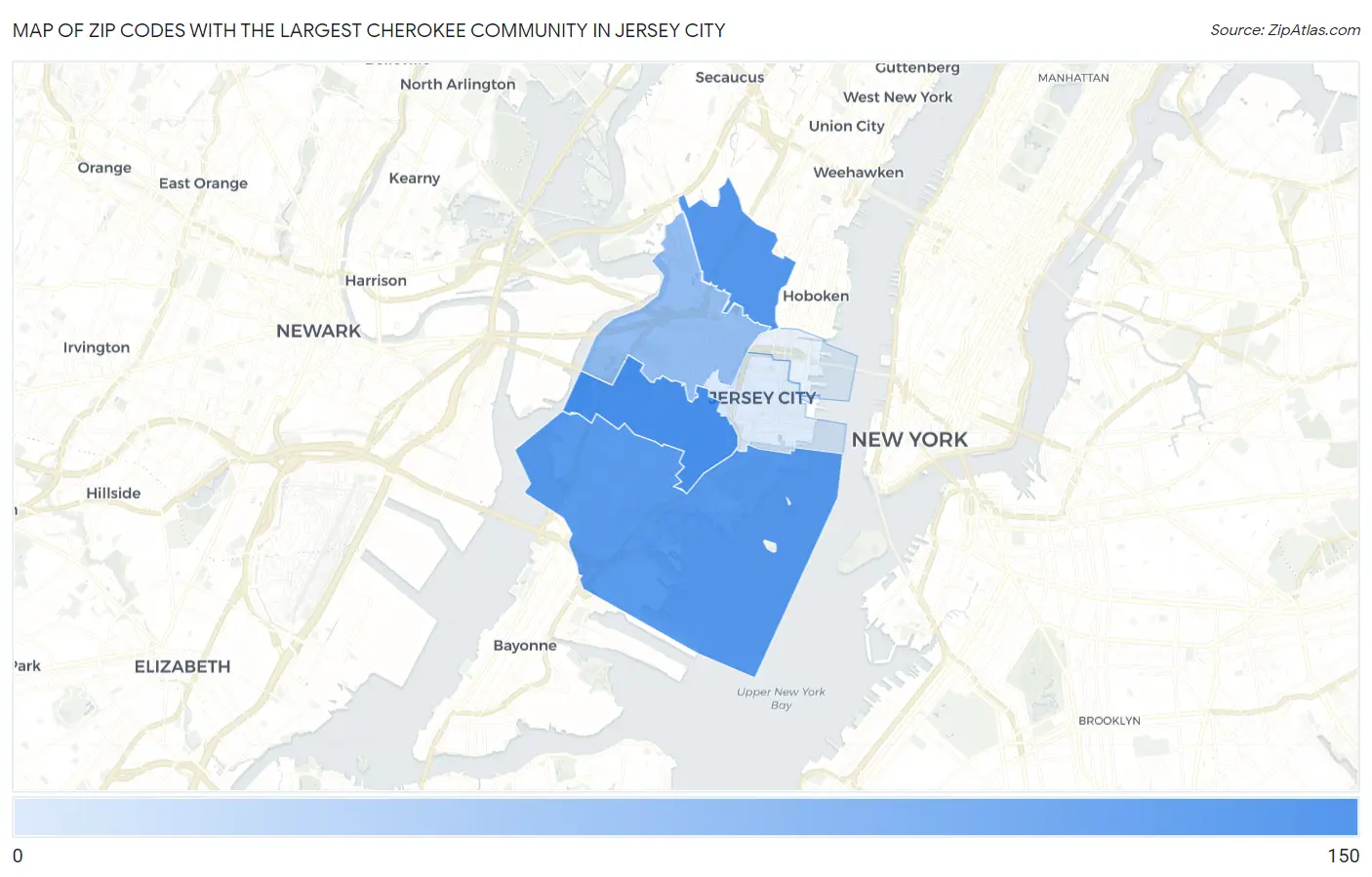 Zip Codes with the Largest Cherokee Community in Jersey City Map