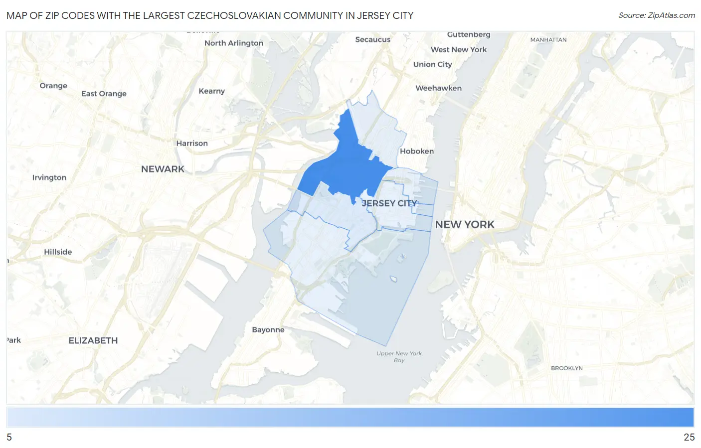 Zip Codes with the Largest Czechoslovakian Community in Jersey City Map