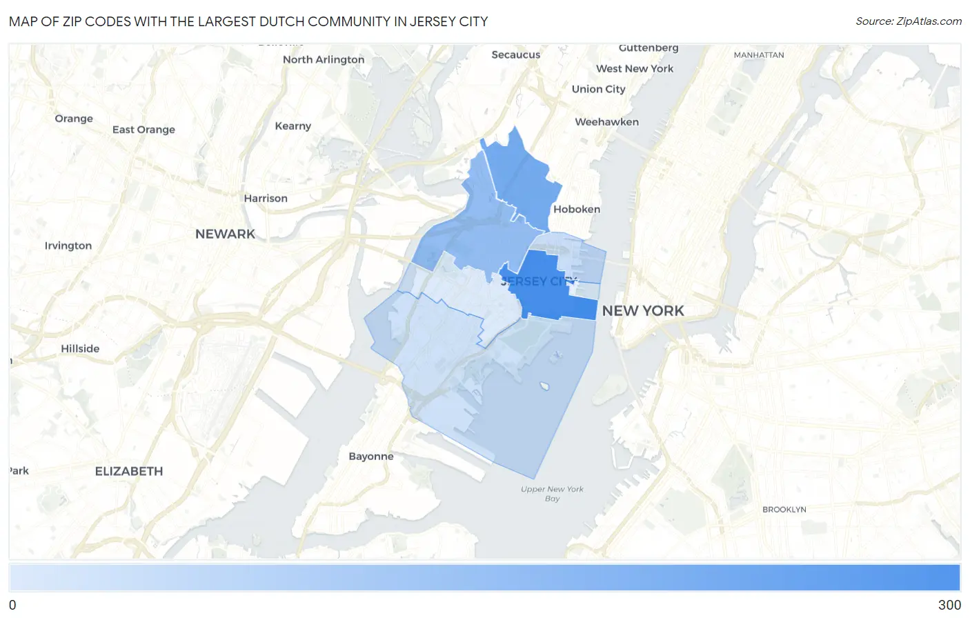 Zip Codes with the Largest Dutch Community in Jersey City Map