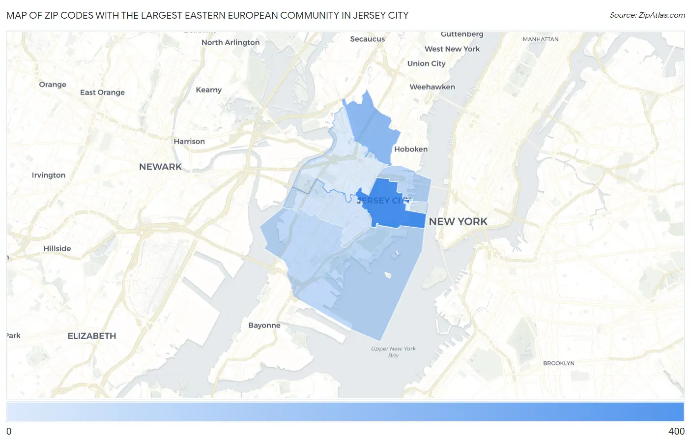 Zip Codes with the Largest Eastern European Community in Jersey City Map