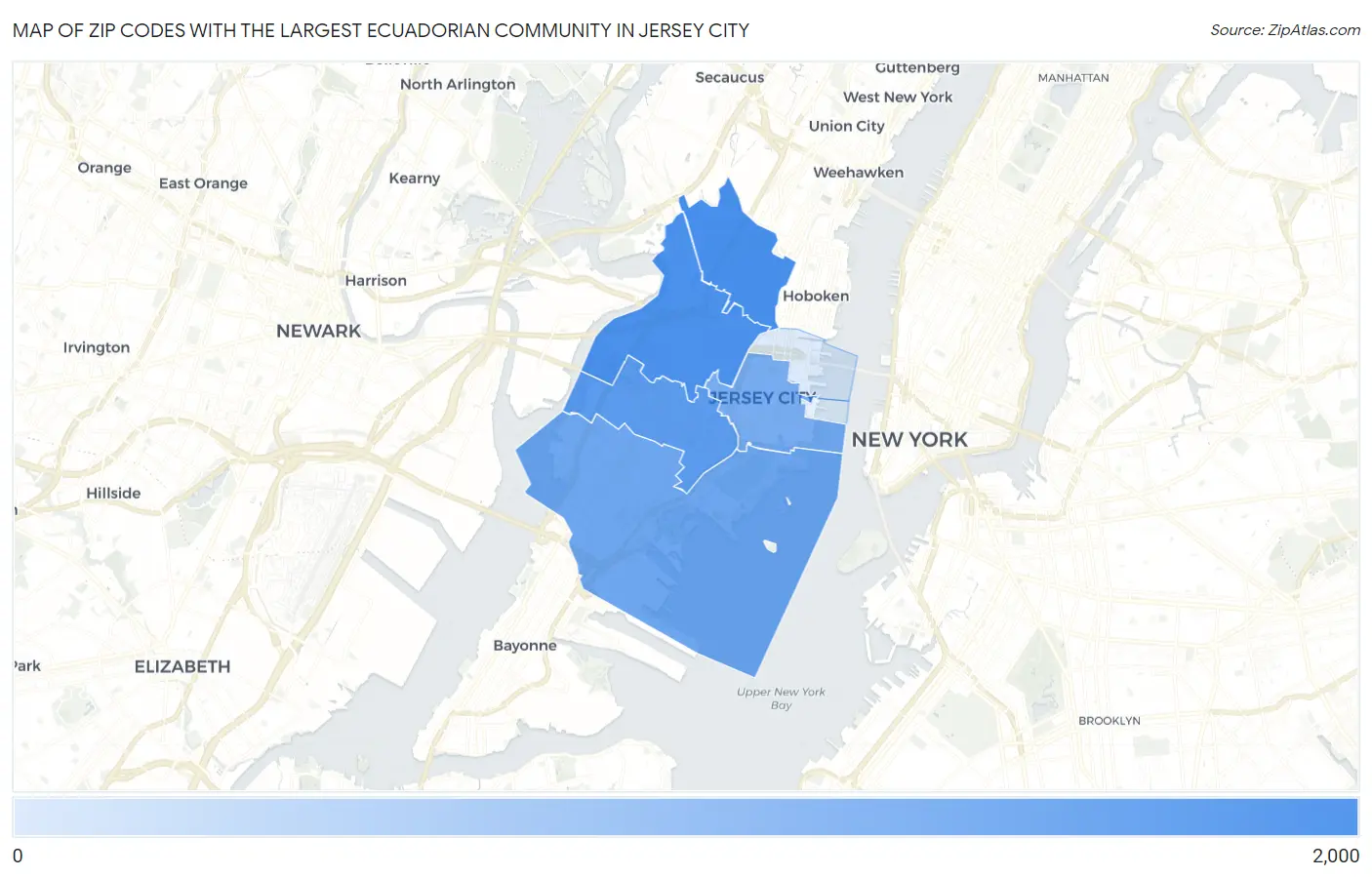 Zip Codes with the Largest Ecuadorian Community in Jersey City Map