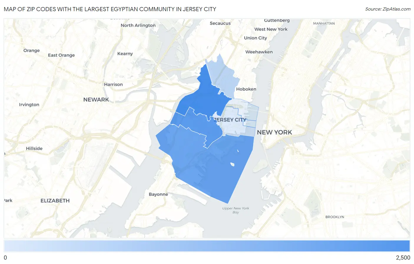 Zip Codes with the Largest Egyptian Community in Jersey City Map