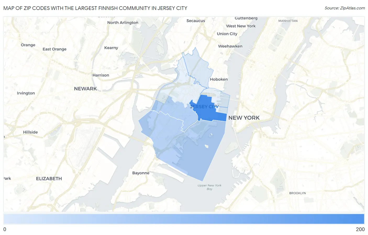 Zip Codes with the Largest Finnish Community in Jersey City Map