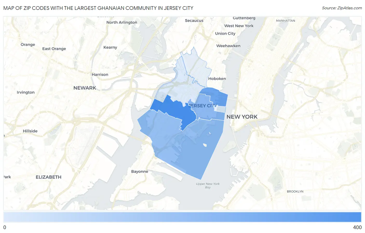 Zip Codes with the Largest Ghanaian Community in Jersey City Map
