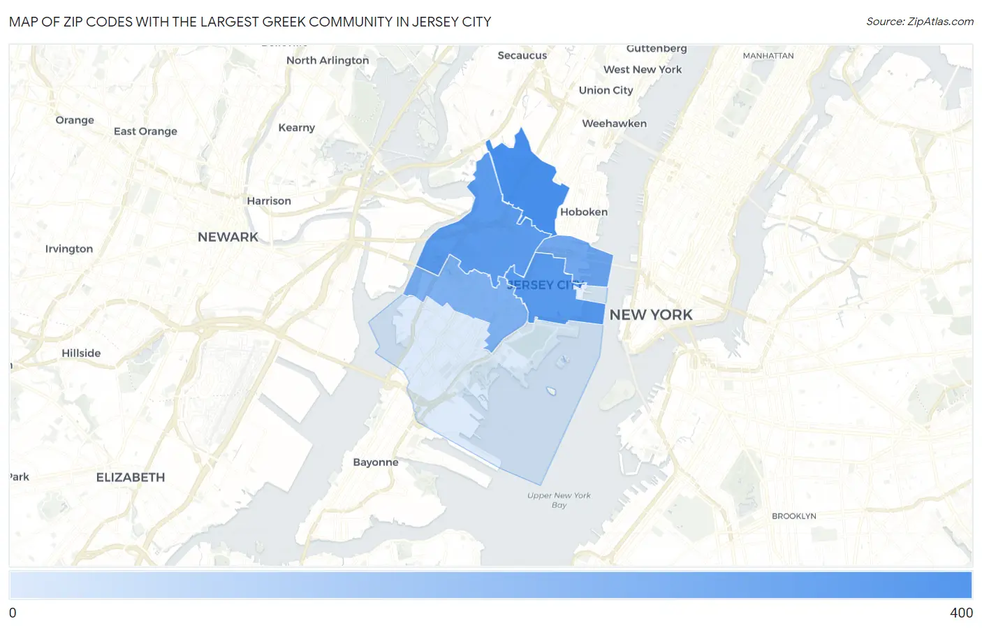 Zip Codes with the Largest Greek Community in Jersey City Map