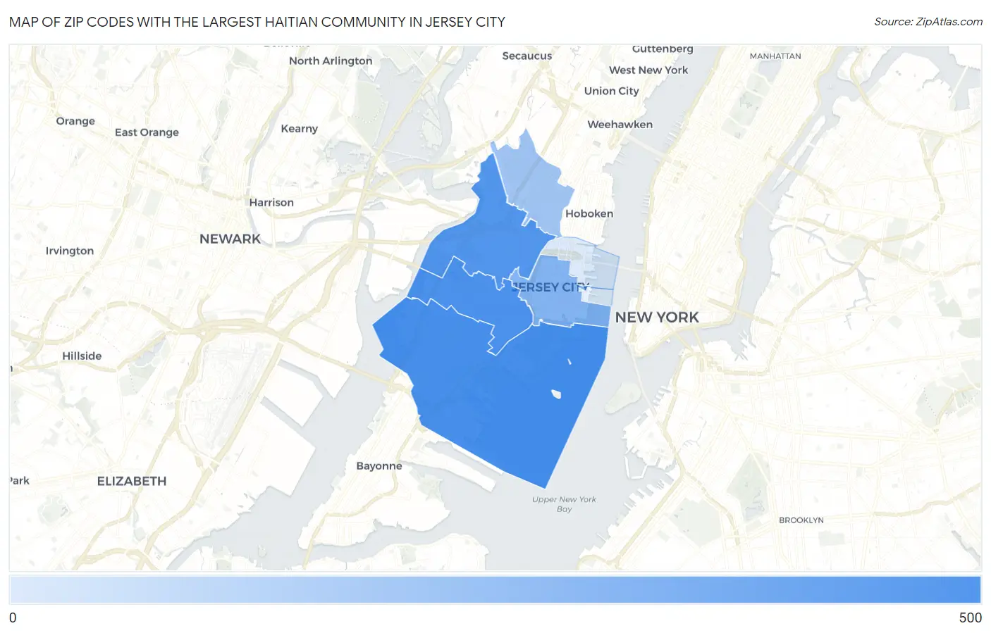 Zip Codes with the Largest Haitian Community in Jersey City Map