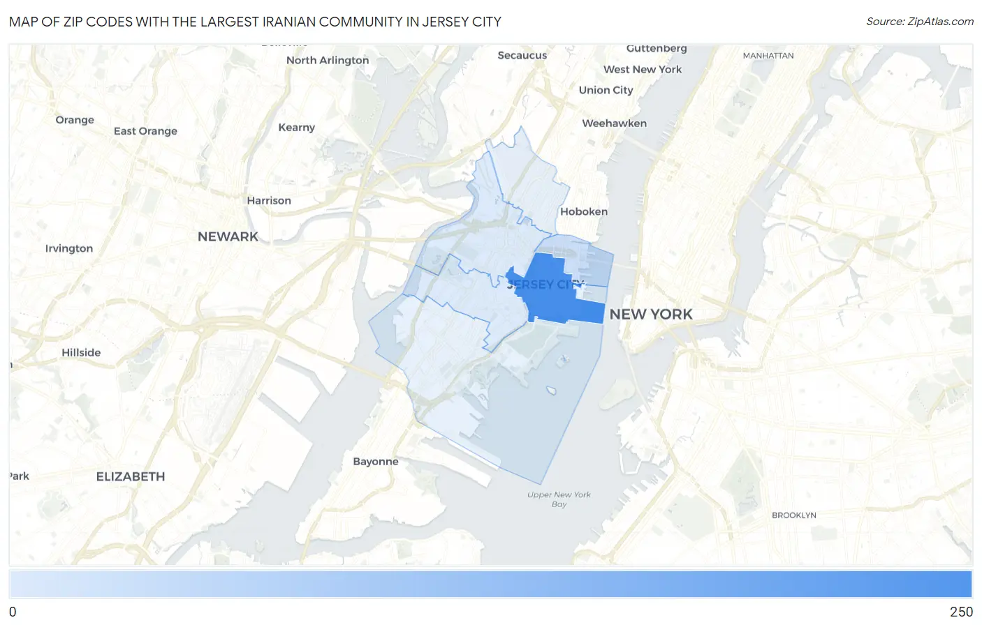 Zip Codes with the Largest Iranian Community in Jersey City Map