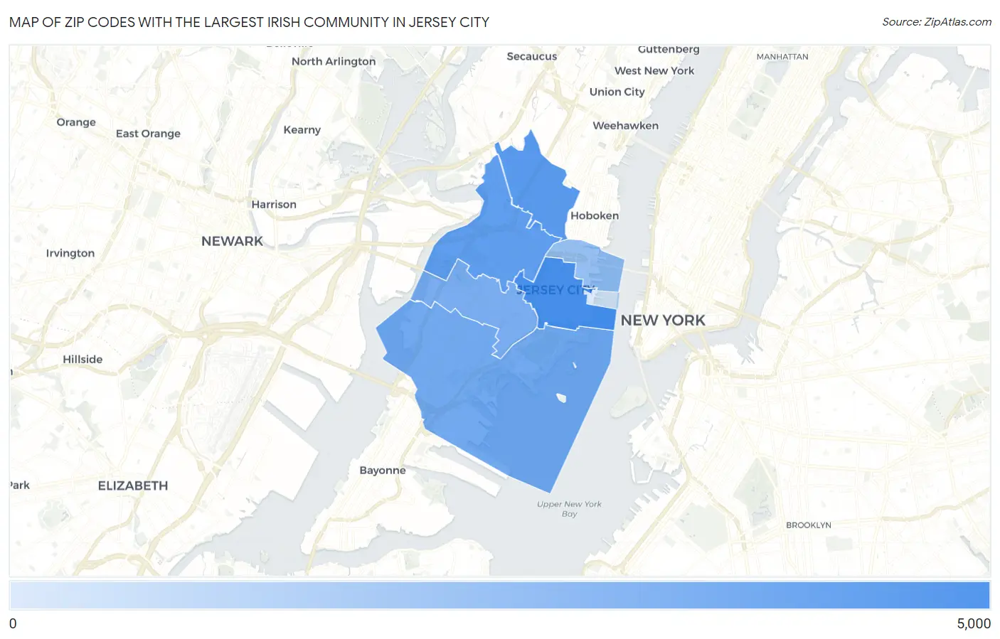Zip Codes with the Largest Irish Community in Jersey City Map