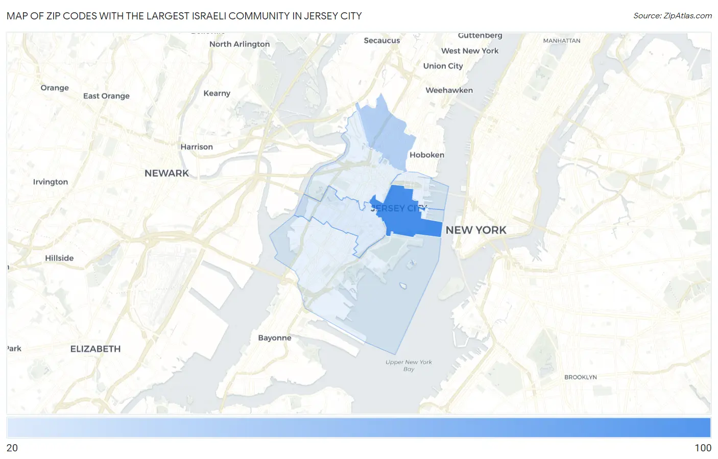 Zip Codes with the Largest Israeli Community in Jersey City Map