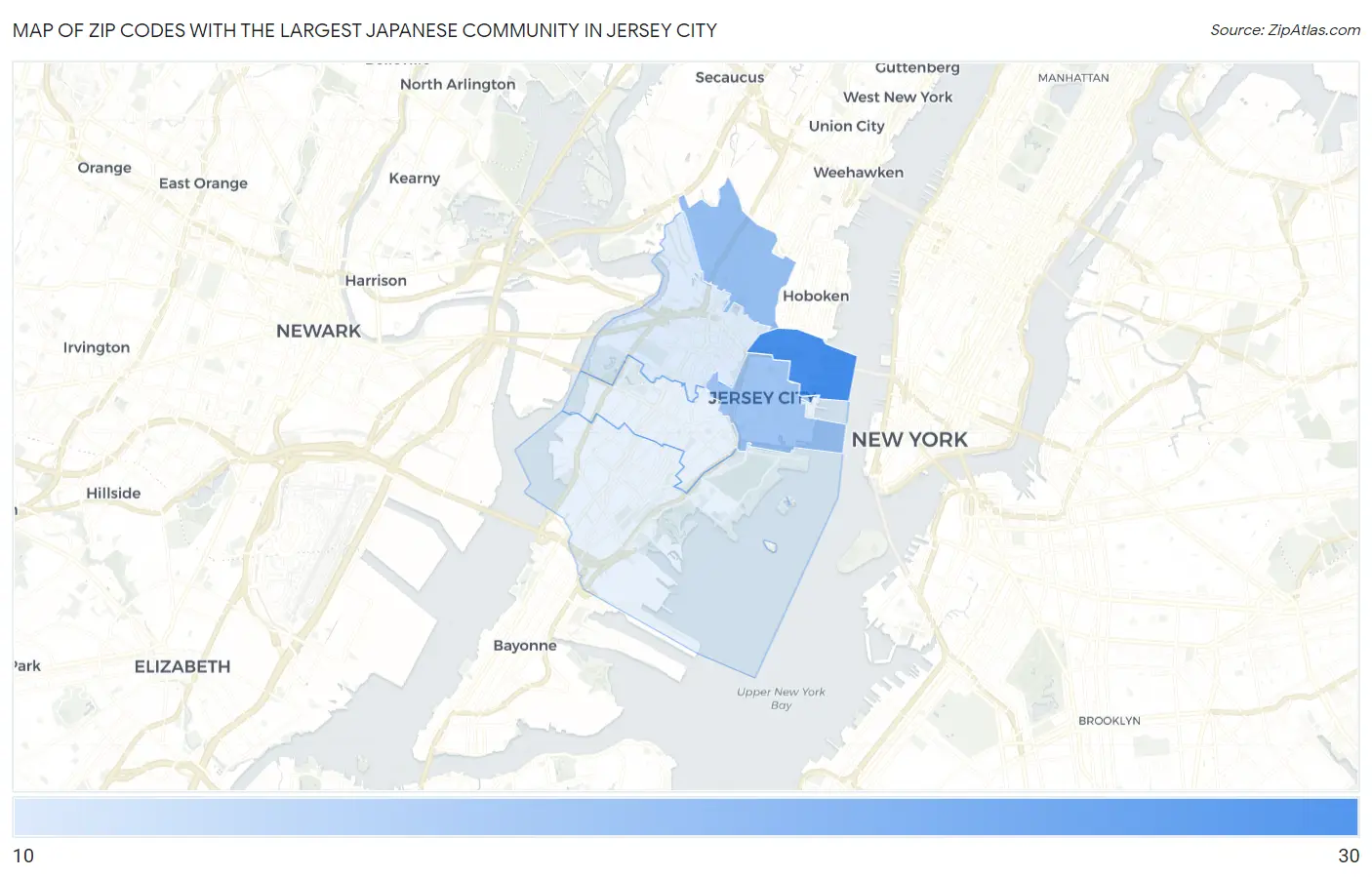 Zip Codes with the Largest Japanese Community in Jersey City Map