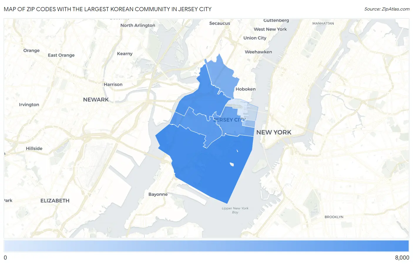 Zip Codes with the Largest Korean Community in Jersey City Map