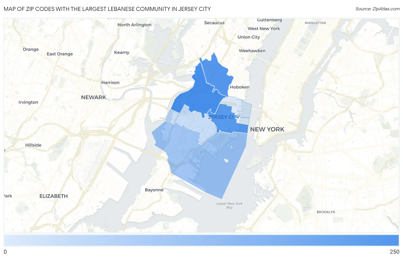Zip Codes with the Largest Lebanese Community in Jersey City Map