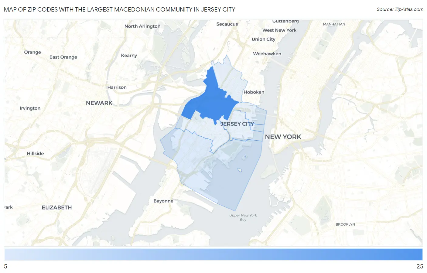 Zip Codes with the Largest Macedonian Community in Jersey City Map