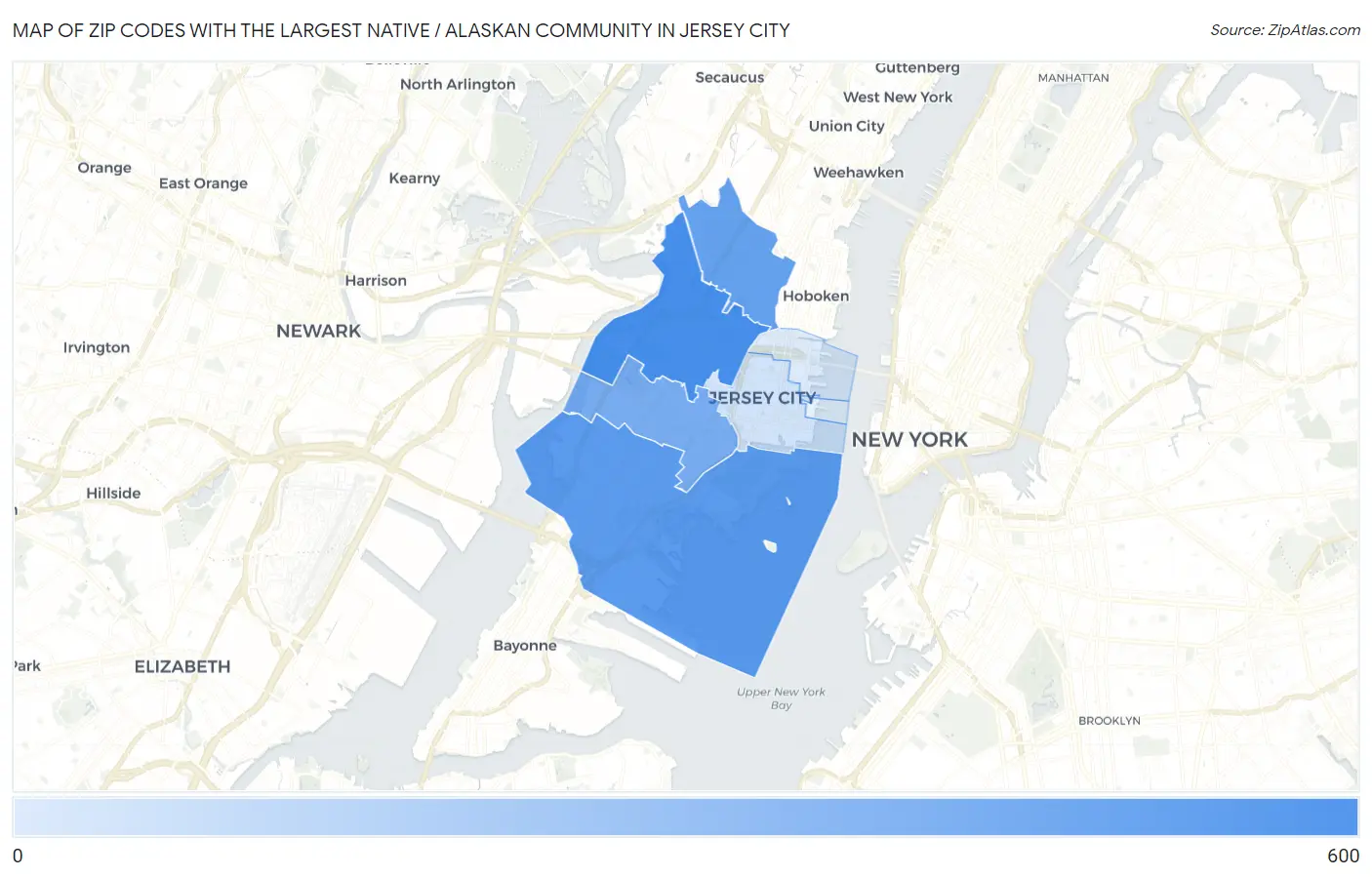 Zip Codes with the Largest Native / Alaskan Community in Jersey City Map