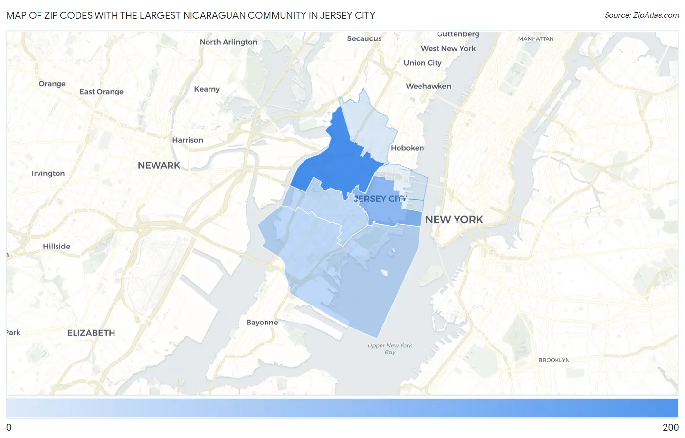 Zip Codes with the Largest Nicaraguan Community in Jersey City Map