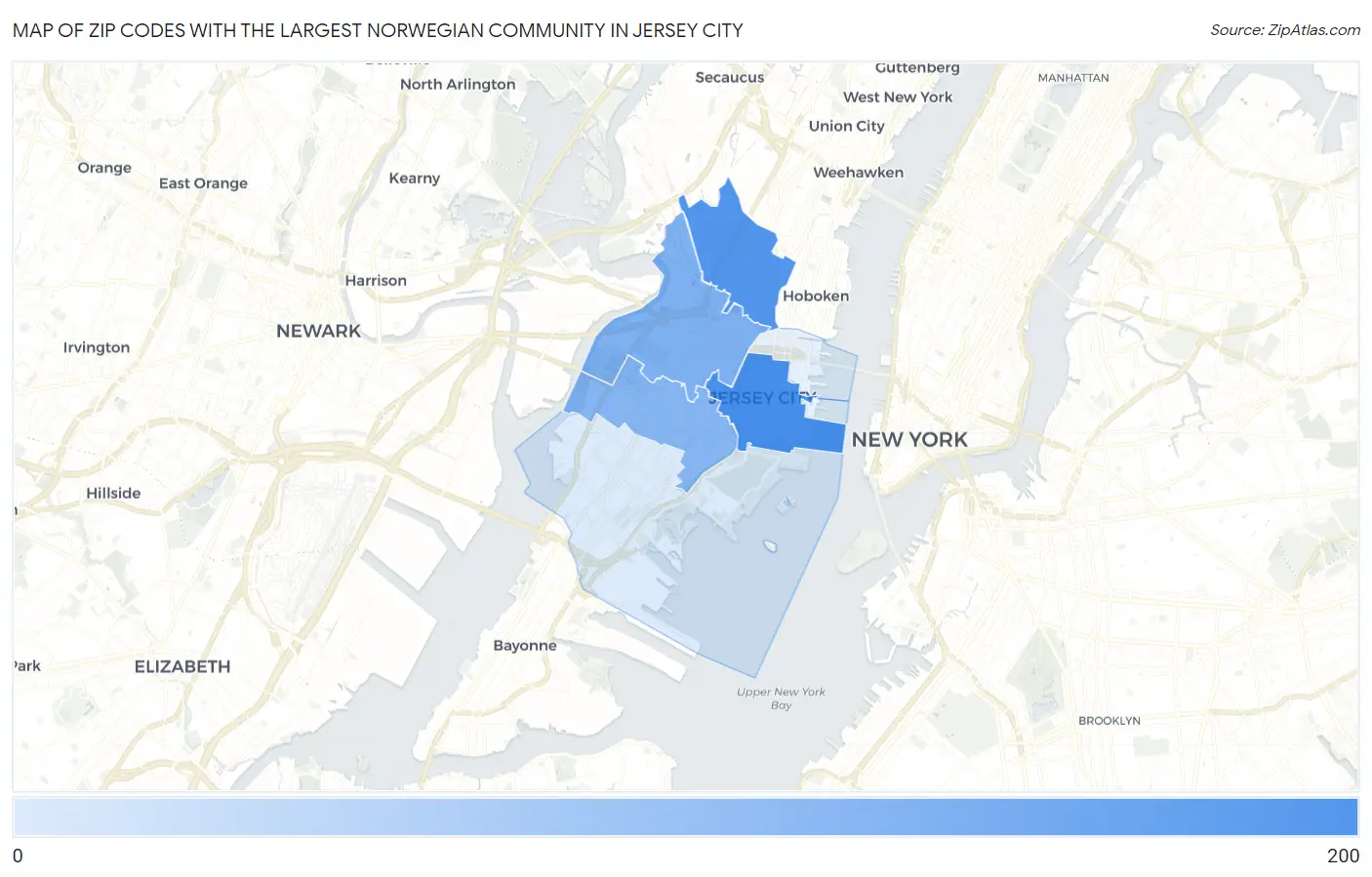 Zip Codes with the Largest Norwegian Community in Jersey City Map