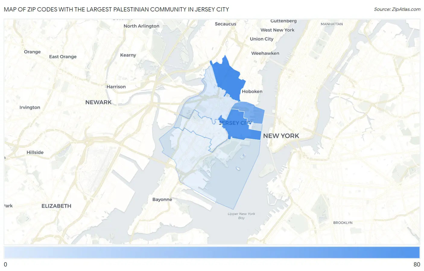 Zip Codes with the Largest Palestinian Community in Jersey City Map