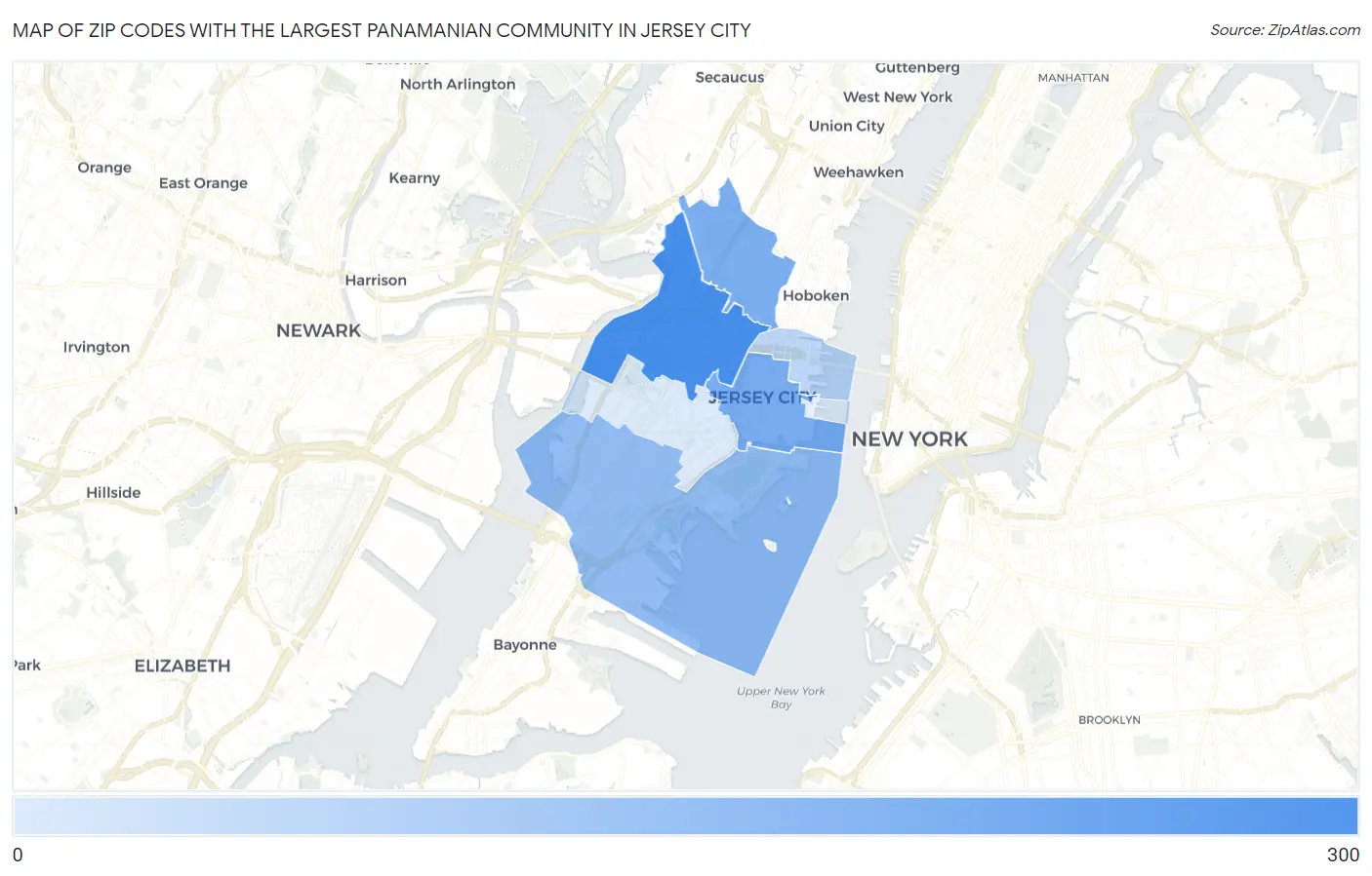 Zip Codes with the Largest Panamanian Community in Jersey City Map