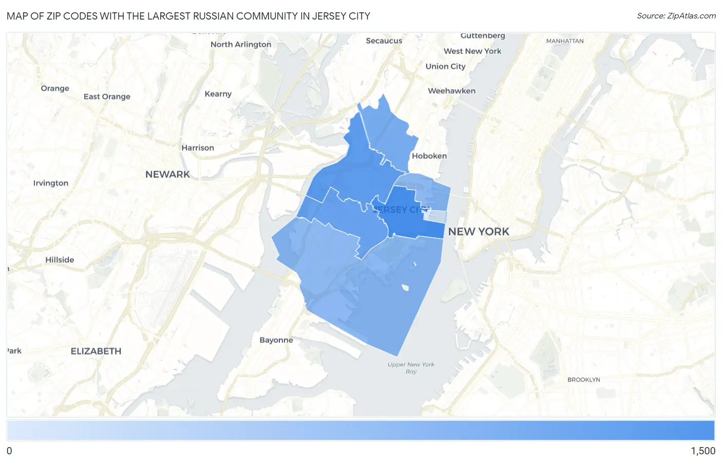 Zip Codes with the Largest Russian Community in Jersey City Map