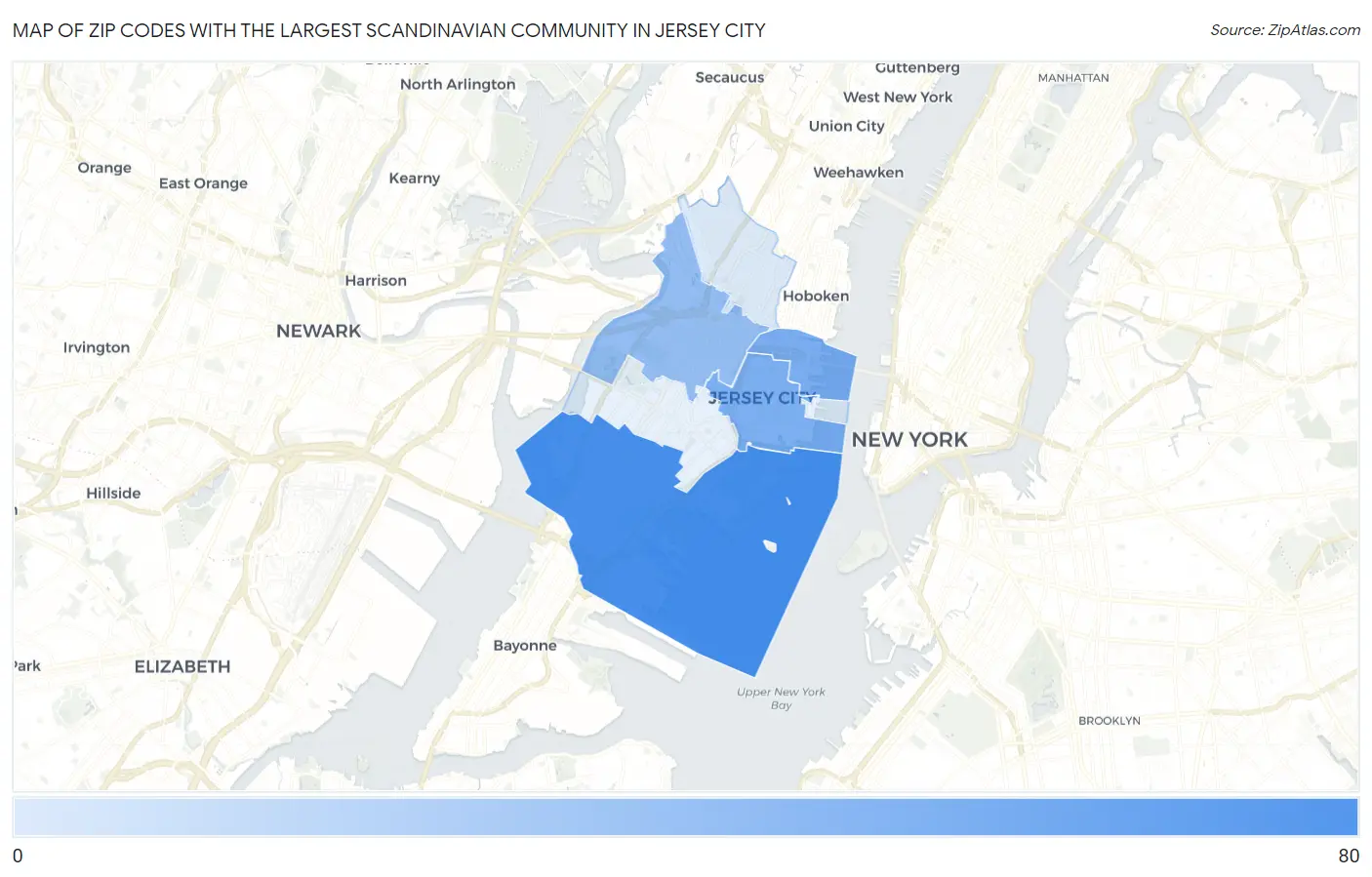 Zip Codes with the Largest Scandinavian Community in Jersey City Map