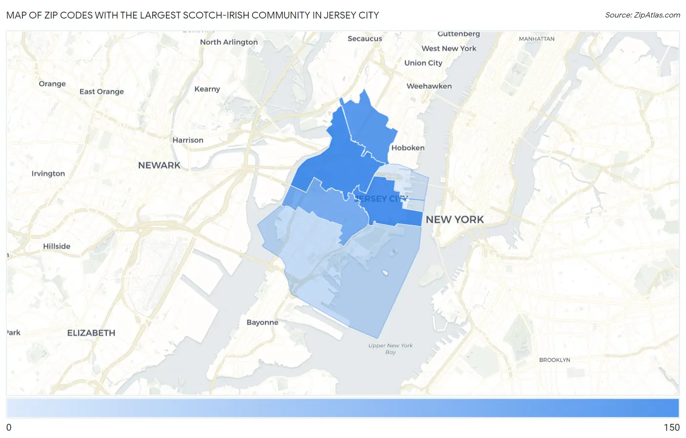 Zip Codes with the Largest Scotch-Irish Community in Jersey City Map