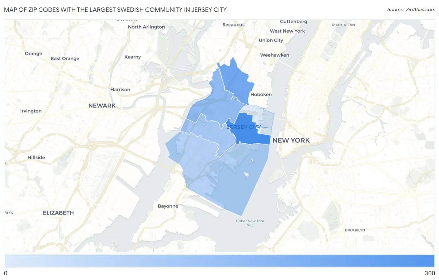 Zip Codes with the Largest Swedish Community in Jersey City Map