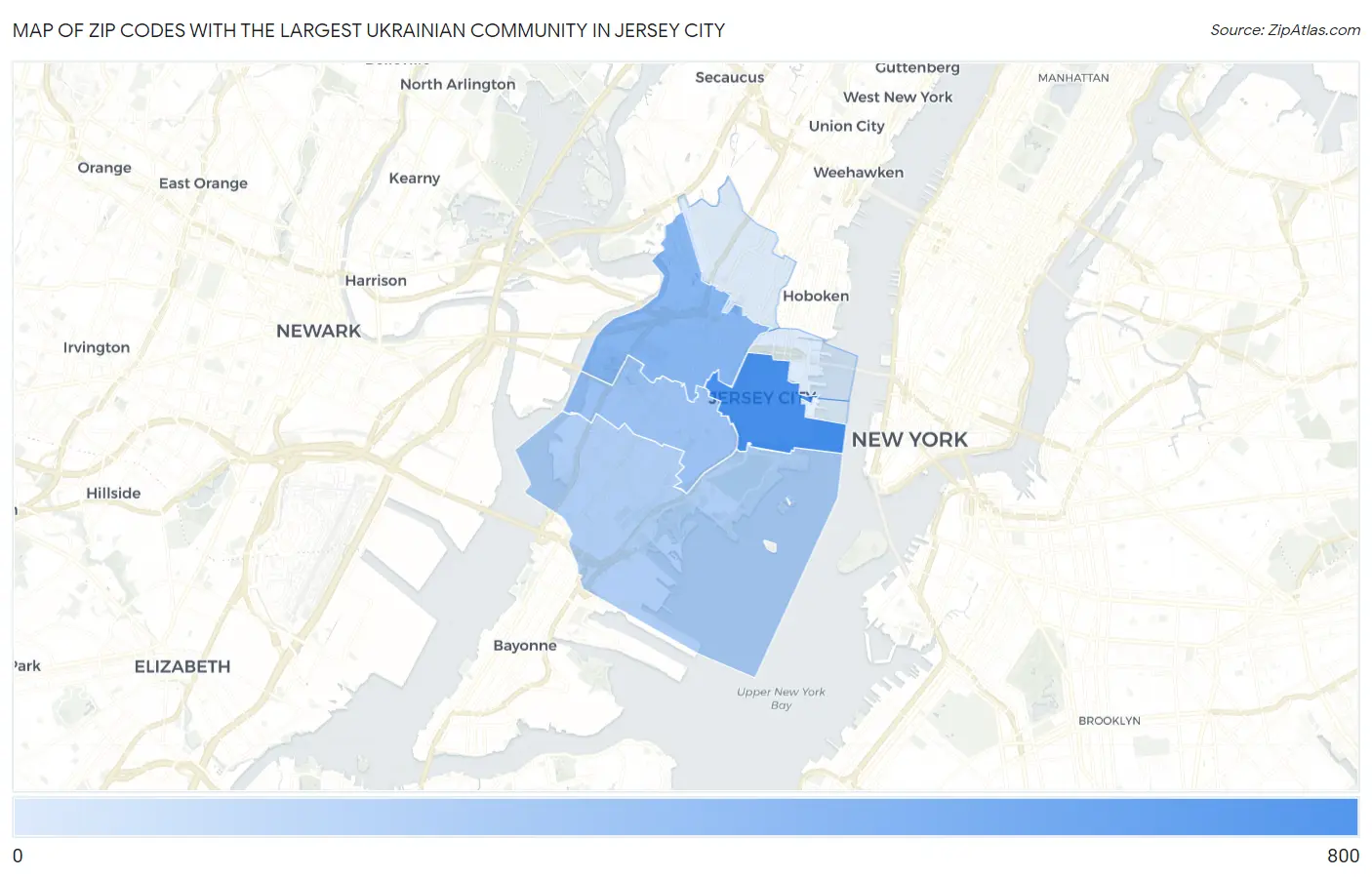 Zip Codes with the Largest Ukrainian Community in Jersey City Map