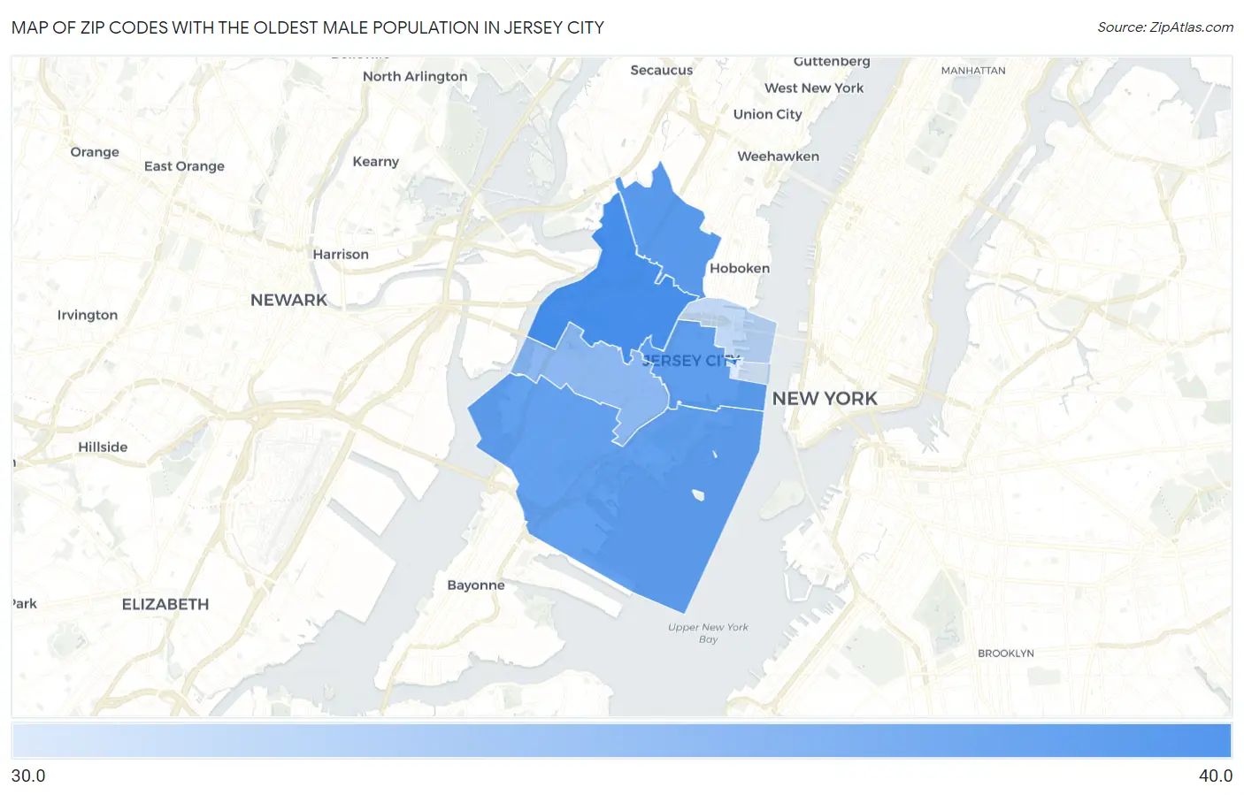 Zip Codes with the Oldest Male Population in Jersey City Map
