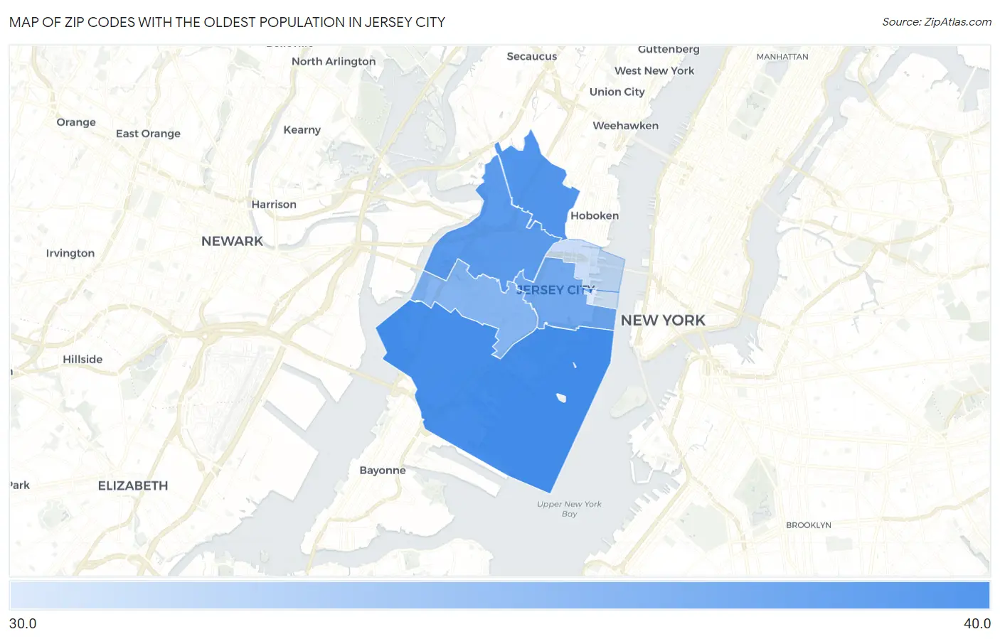 Zip Codes with the Oldest Population in Jersey City Map
