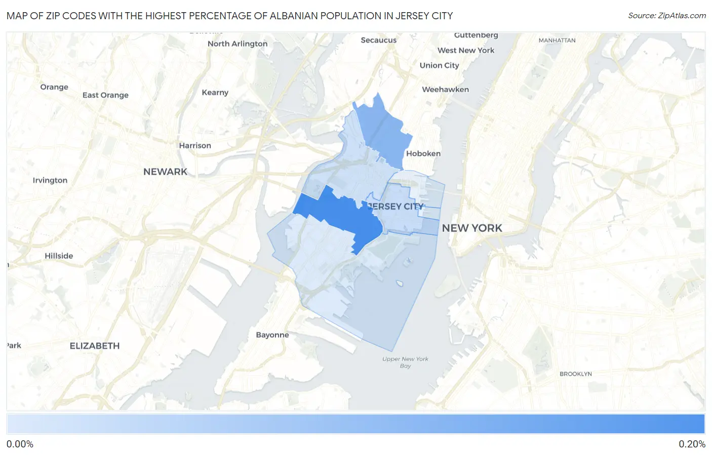 Zip Codes with the Highest Percentage of Albanian Population in Jersey City Map