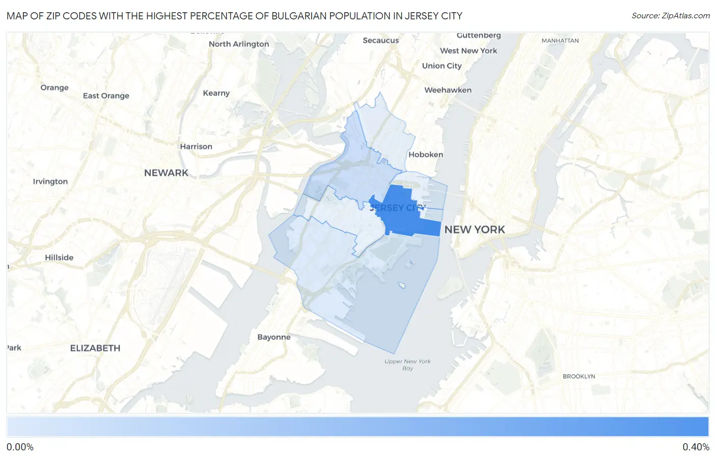 Zip Codes with the Highest Percentage of Bulgarian Population in Jersey City Map