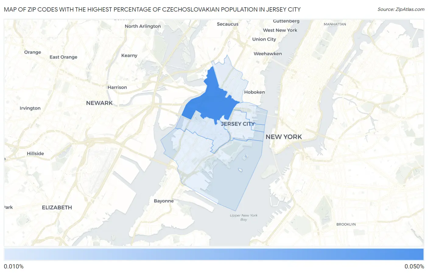Zip Codes with the Highest Percentage of Czechoslovakian Population in Jersey City Map