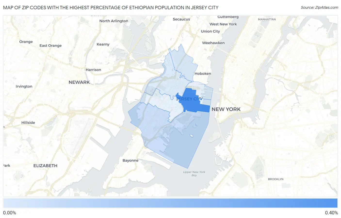 Zip Codes with the Highest Percentage of Ethiopian Population in Jersey City Map