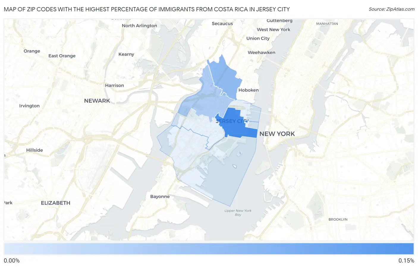 Zip Codes with the Highest Percentage of Immigrants from Costa Rica in Jersey City Map