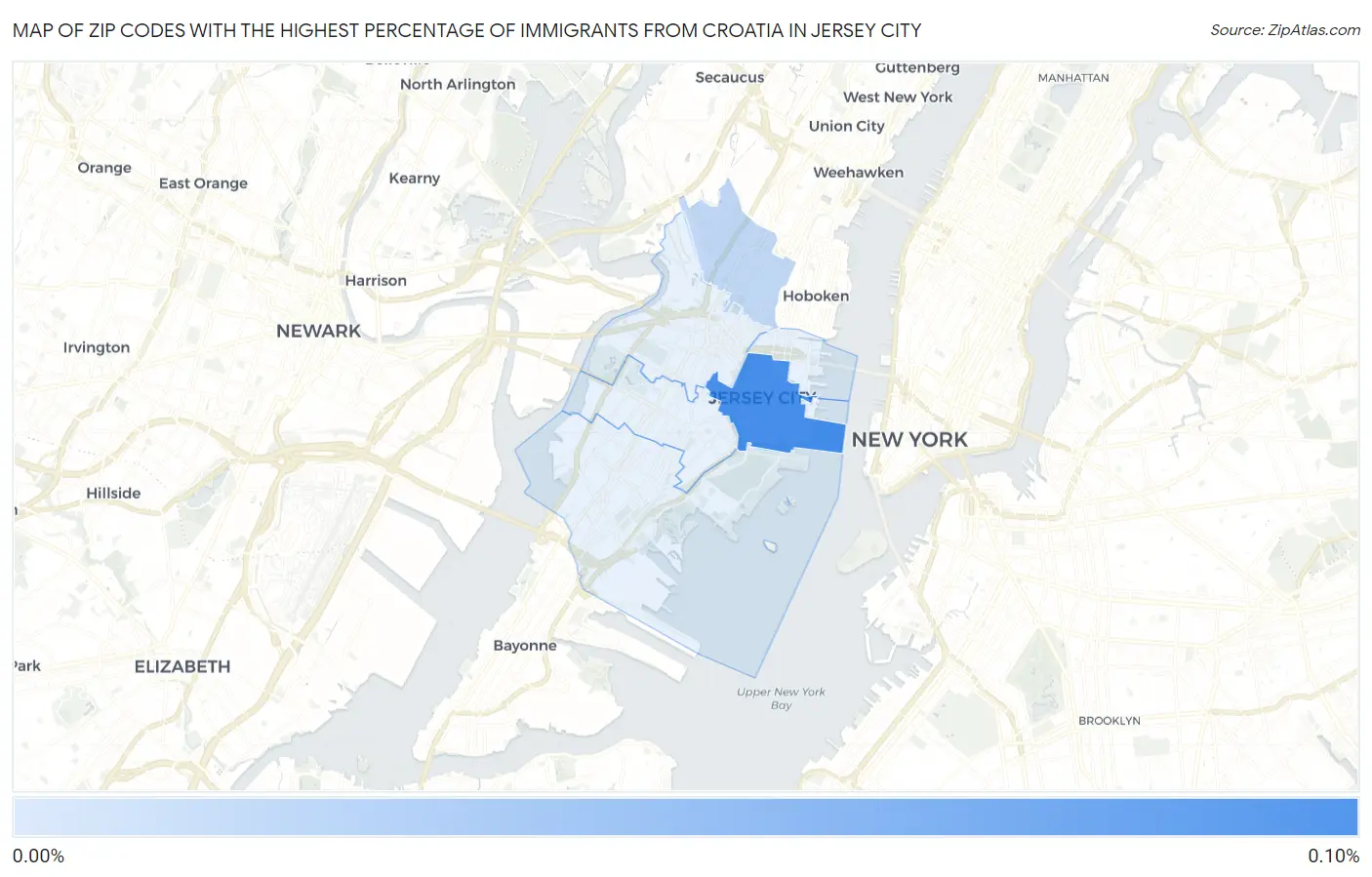 Zip Codes with the Highest Percentage of Immigrants from Croatia in Jersey City Map