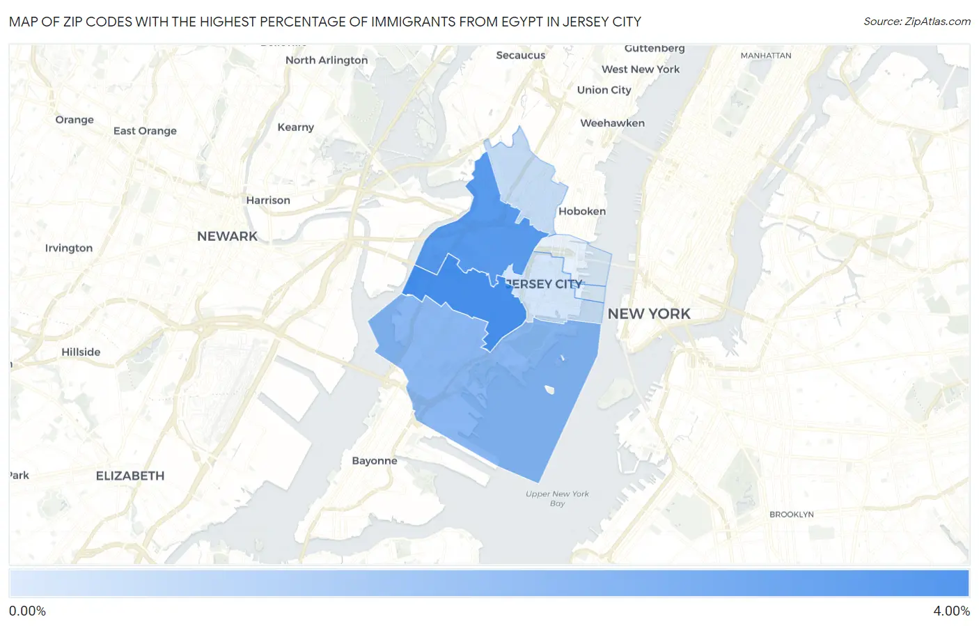 Zip Codes with the Highest Percentage of Immigrants from Egypt in Jersey City Map