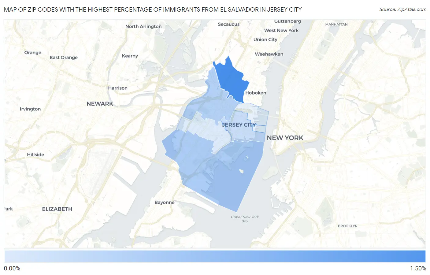 Zip Codes with the Highest Percentage of Immigrants from El Salvador in Jersey City Map
