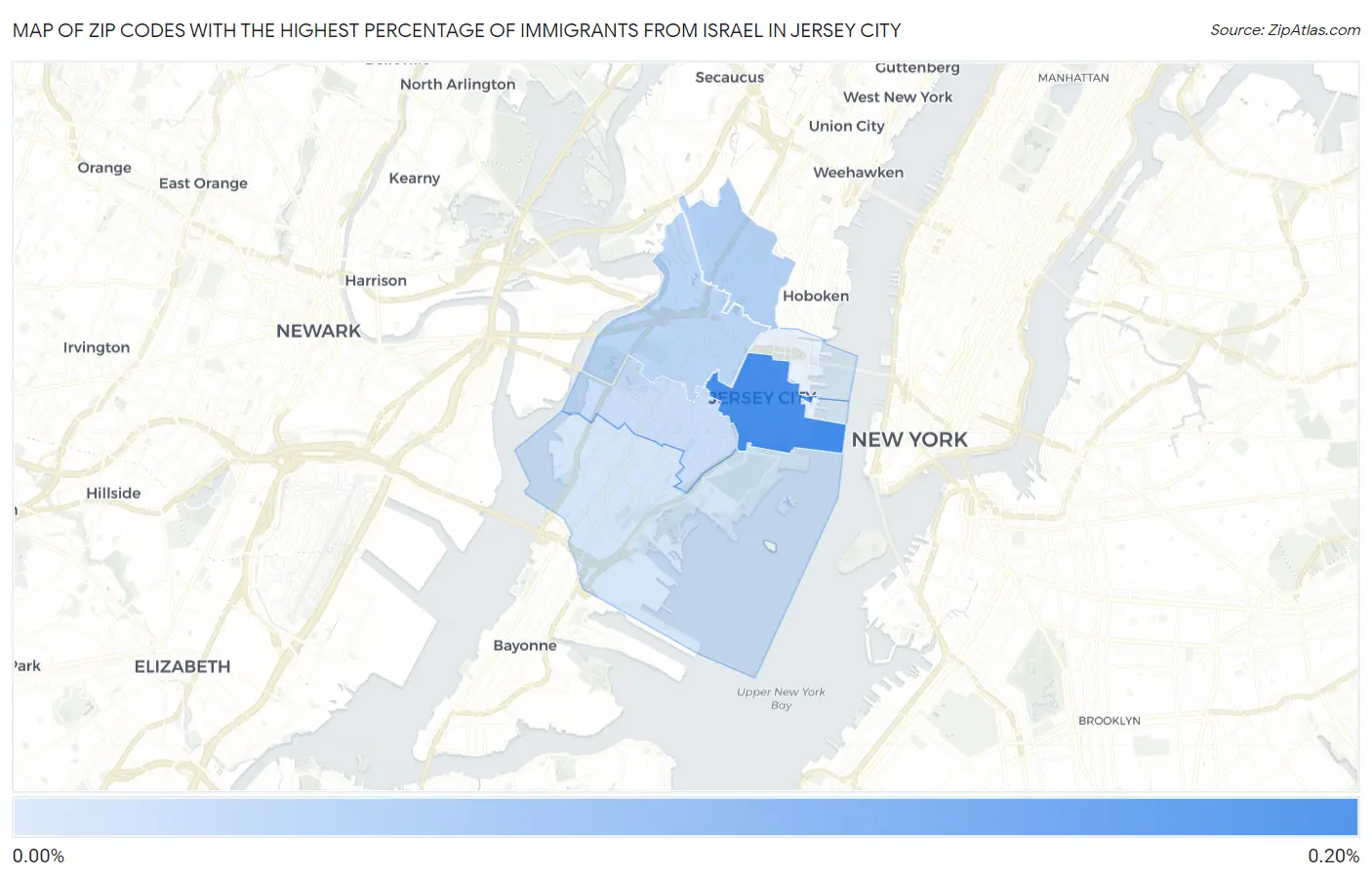 Zip Codes with the Highest Percentage of Immigrants from Israel in Jersey City Map