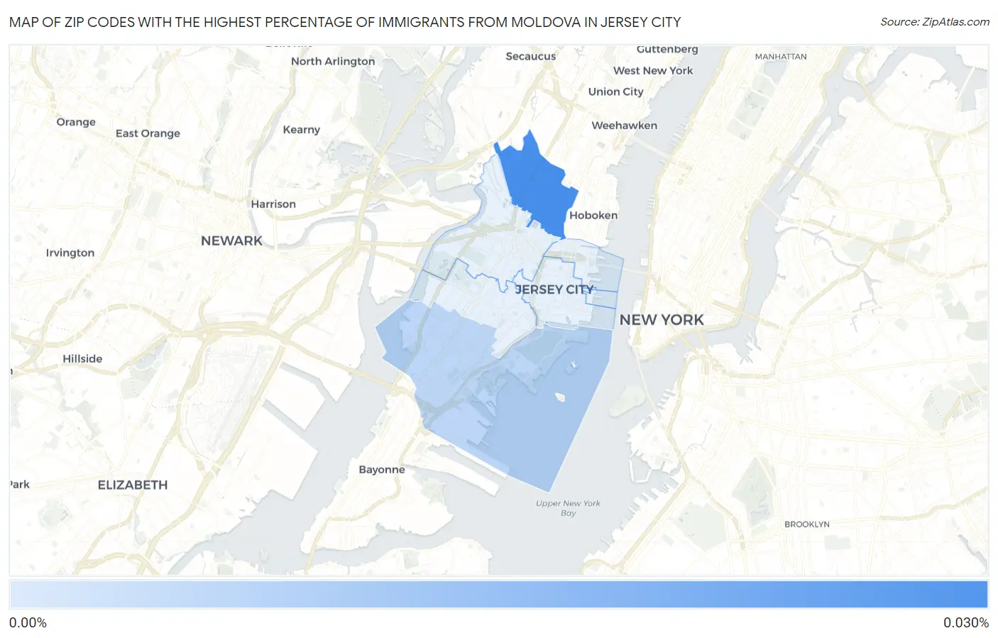 Zip Codes with the Highest Percentage of Immigrants from Moldova in Jersey City Map