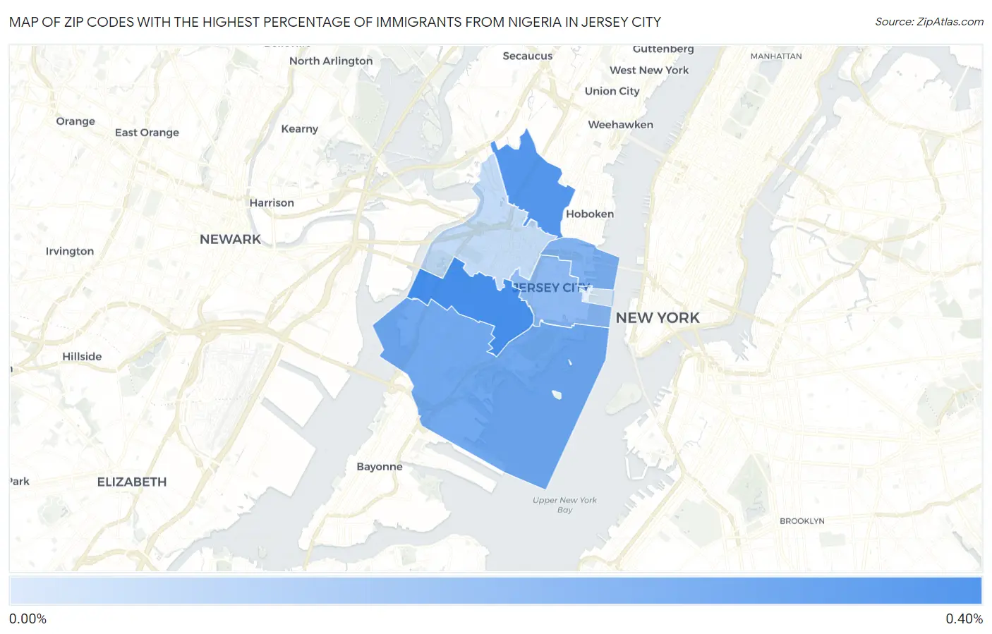 Zip Codes with the Highest Percentage of Immigrants from Nigeria in Jersey City Map